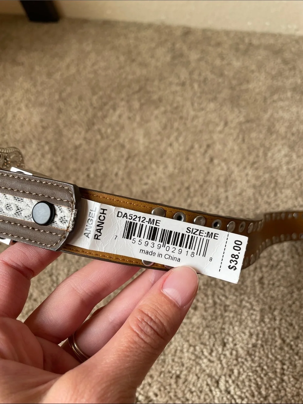 NWT Angel Ranch Leather Studded Western Belt Girl’s M Decorative Silver Buckle